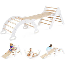 Costway - 7 en 1 Triangle d'escalade Montessori Enfants avec Rampe Double Face, Arc d'escalade en Bois Hêtre avec Toboggan & Échelle, Charge Max 50KG