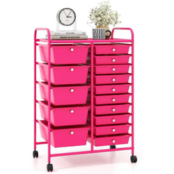 Costway - Chariot de Rangement 15 Tiroirs en pp, Tour de Rangement à Roulette, Cadre en Métal, Desserte Meuble Tiroir pour École, Bureau, 63x37x87cm