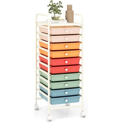 Costway - Tour de Rangement, Desserte à Roulettes avec 10 Tiroirs, Chariot de Rangement Stable Solide, 4 Roulettes Universelles avec Freins, Idéal