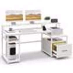 COSTWAY Bureau Informatique Tout en Un - Support pour 2 Écrans Tiroir à Fichiers Étagères Ouvertes de Rangement 168 x 69 x 89 ...
