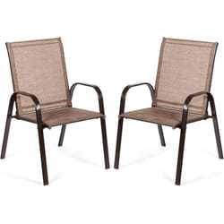 Lot de 2 Chaise de Jardin avec Cadre en Métal, Chaise de Salle à Manger Extérieur en Teslin à Séchage Rapide, Fauteuil Extérieur pour Toutes Saisons,