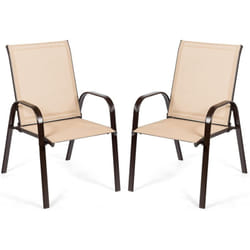 Lot de 2 Chaise de Jardin avec Cadre en Métal, Chaise de Salle à Manger Extérieur en Teslin à Séchage Rapide, Fauteuil Extérieur pour Toutes Saisons,