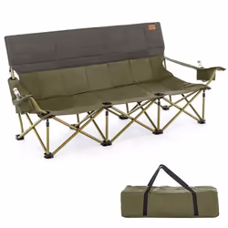 COSTWAY Chaise de Jardin Pliante Double Porte-gobelets Charge 450 kg Causeuse Chaise de Camping pour Pique-nique Plage Vert