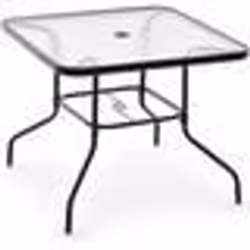 COSTWAY Table de Jardin en Verre Trempé - Trou pour Parasol - Charge 50KG - Cadre en Métal - Table pour Patio Terrasse Piscin ...