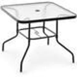 COSTWAY Table de Jardin en Verre Trempé - Trou pour Parasol - Charge 50KG - Cadre en Métal - Table pour Patio Terrasse Piscine