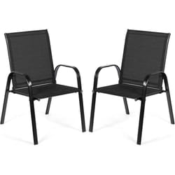 Lot de 2 Chaise de Jardin avec Cadre en Métal, Chaise de Salle à Manger Extérieur en Teslin à Séchage Rapide, Fauteuil Extérieur pour Toutes Saisons,