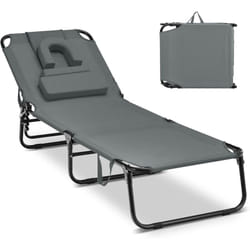 Costway - Chaise Longue Pliante Réglable à 5 Positions avec Trou pour Visage, Bain de Soleil en Tissu Oxford avec 3 Coussins Amovibles, Charge 160