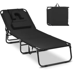 Costway - Chaise Longue Pliante Réglable à 5 Positions avec Trou pour Visage, Bain de Soleil en Tissu Oxford avec 3 Coussins Amovibles, Charge 160