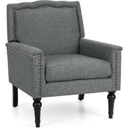Costway - Fauteuil de Salon Rembourré, Fauteuil d'Appoint avec Finition Cloutée, Canapé 1 Place en Tissu de Lin, Fauteuil de Lecture Confortable pour