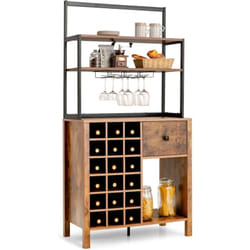 Costway - Casier à Vin Industriel pour 18 Bouteilles, Armoire de Cuisine avec 4 Étagères de Rangement, Porte-Verre, Porte Bouteilles, pour Cuisine,