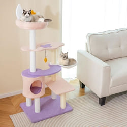 COSTWAY Arbre à Chat Multi-Niveaux Tour à Chats avec Poteaux à Griffer Hamac Plateformes Nuage Jouets Suspendus pour Chaton
