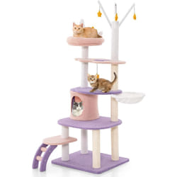 Costway - Arbre à Chat Mignon de 158 cm, Centre d'Activité Multicouche avec Hamac, Panier et Condo, Tour à Chat avec Grattoir en Sisal, Échelle et