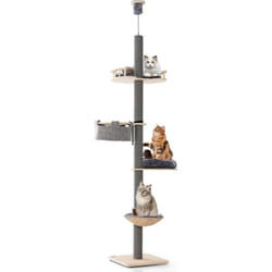 Costway - Arbre à Chat du Sol au Plafond avec Hauteur Réglable de 236 à 271 cm, Tour à Chat en Bois à 5 Niveaux avec Dispositif Anti-Renversement,