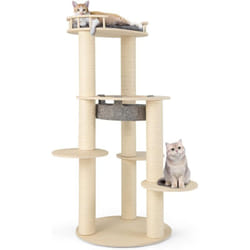 Costway - Arbre à Chat en Bois à 6 Niveaux de 150 cm, Tour à Chat Moderne avec Perchoir Rembourré et 3 Plates-Formes, Centre d'Activités pour Chats