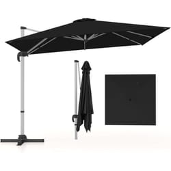 Parasol Déporté 3x3M, Parasol de Jardin Carré avec Base en Croix, Parasol Inclinable avec 5 Angles et Hauteurs Réglables, Parasol Excentré Rotatif à