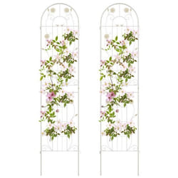COSTWAY Treillis de Jardin en Métal Lot de 2 220x50cm-3 en 1 Support de Plantes-Motif Elégant-Plantes GrimpantesRosesLégumes-Blanc