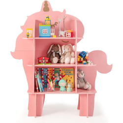 Costway - tagère à Livres Enfant à 3 Niveaux en Forme Unicorne avec Étagères Ouvertes, Bibliothèque Enfant avec Dispositif Anti-Basculement, Charge