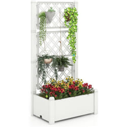 Costway - Jardinière avec Treillis à 3 Hauteurs Arrosage Automatique, Lit de Jardin Surélevé avec Indicateur de Niveau d'Eau Séparateurs Amovibles