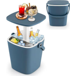 COSTWAY Table Glacière 3 en 1 pour Jardin 15L avec Couvercle Relevable, Seau à Glace d'Extérieur en PP Résistant aux Intempéries avec Compartiments,