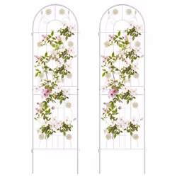 COSTWAY Treillis de Jardin en Métal Lot de 2 180x50cm-3 en 1 Support de Plantes-Motif Elégant-Plantes GrimpantesRosesLégumes- ...