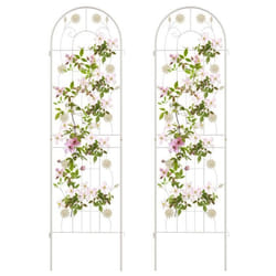 COSTWAY Treillis de Jardin en Métal Lot de 2 180x50cm-3 en 1 Support de Plantes-Motif Elégant-Plantes GrimpantesRosesLégumes-Blanc