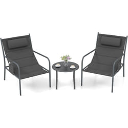 Ensemble de Meubles 3 Pcs de Patio Cadre en Métal Charge 150KG, Salon de Jardin 2 Chaises 1 Table Basse avec Tissu Respirant et Appui-Tête, pour