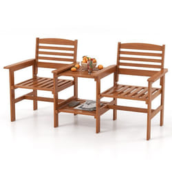 COSTWAY 2 Chaises de Jardin et Table Basse en Bois Trou pour Parasol Ensemble Meubles de Patio 2 Places pour Balcon Porche Cour