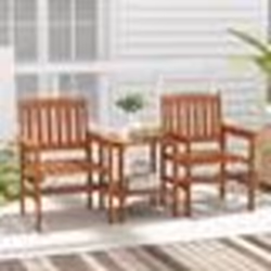 COSTWAY Ensemble Table et 2 Chaises de Jardin en Bois Trou pour Parasol Ensemble Meubles de Patio 3PCS pour Cour Balcon Terra ...