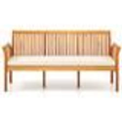COSTWAY Banc de Jardin en Acacia 3 Places Coussins dAssise Dossier et Accoudoirs Ergonomiques Banquette Extérieur 159 cm de Long