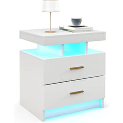 Costway - Table de Chevet avec Éclairage led 20 Couleurs, Table de Nuit 2 Tiroirs, 2 Modes Dynamiques, Télécommande, Chevet de Lit pour Chambre,