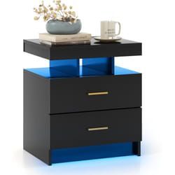 Costway - Table de Chevet avec Éclairage led 20 Couleurs, Table de Nuit 2 Tiroirs, 2 Modes Dynamiques, Télécommande, Chevet de Lit pour Chambre,