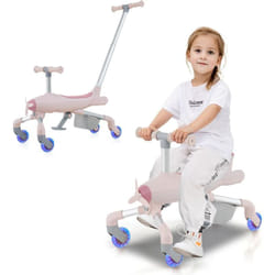 Costway - 2 en 1 Tricycle Bébé Evolutif avec Putter Amovible & Réglable, Draisienne Vélo Bébé avec Roues en pu & Lumières led, Thème de l'Avion,