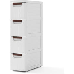 COSTWAY Petite Commode Étroite, Meuble Rangement 4 Tiroirs en Plastique, Commode Salle de Bain à Roulette, Petite Armoire Chiffonnier pour Recoin, 42