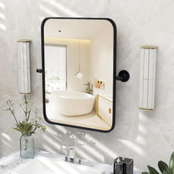 Costway - Miroir Salle de Bain 76,5 × 56 cm, Miroir Mural Rectangulaire Pivotant, Films Antidéflagrant, Supports Muraux, Miroir de Maquillage pour