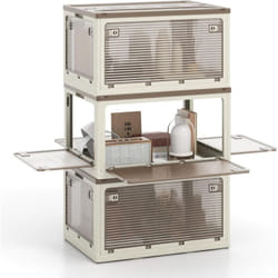 Costway - Boîte Rangement Plastique 292L, 3 Caisses de Rangement Pliables avec Petite Roulettes, 5 Côtés Rabattables, Boite Empilable en Plastique