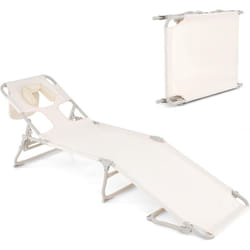 Costway - Chaise Longue Pliante, Transat Jardin Extérieur, 4 Positions Réglable, 3 Trous pour Visage et Bras, Bain de Soleil en Tissu Oxford,