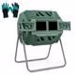 Composteur à Tambour 160L COSTWAY - Double Chambre - Rotatif 360° - 2 Portes Coulissantes - Vert