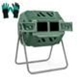Composteur à Tambour 160L COSTWAY - Double Chambre - Rotatif 360° - 2 Portes Coulissantes - Vert