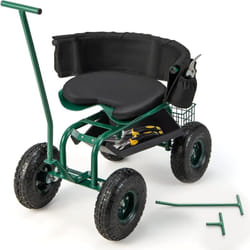 Costway - Siège de Jardin Roulant avec 2 Poignées de Direction, Chariot Jardinage Réglable en Hauteur avec Siège Pivotant à 360° Coussin Panier