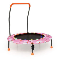 Costway - Trampoline Enfant Ø92cm Avec 21 Lumières Led & Poignée Amovible, Mini Trampoline Exterieur Enfant Avec Motif D'Astronaute & Tapis Antidérapant Pour Enfant De 3-6 Ans (rose)
