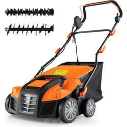 Costway - Scarificateur de Pelouse Électrique 2 en 1 de 15A, avec Double Interrupteur de Sécurité Réglable à 5 Positions Sac de Ramassage 55 l,