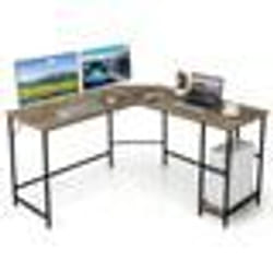 COSTWAY Bureau dAngle Informatique en Forme L 138 CM Industriel avec Structure en Acier au Carbone Étagère à 2 Niveaux Naturel