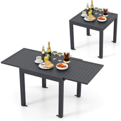Table de Jardin Extensible en Aluminium Ajustable de 80 à 160 cm, Table à Manger Extérieure Plateau à Lattes pour 4-6 Personnes, pour Cour Terrasse