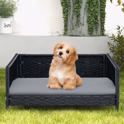 COSTWAY Lit pour Chien en Rotin Canapé-lit pour Animaux de Compagnie en Osier Coussin Doux Intérieur Extérieur Lit pour Chats