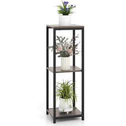 Costway - Supports de Plantes Métallique à 3 Niveaux, Porte-Plantes d'Angle avec Dispositifs Anti-basculement, Organisateur de Pots de Fleurs Carré