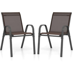 Costway - Lot de 2 Chaises de Jardin Exterieures avec Cadre en Métal, Chaise de Salle à Manger Empilable en Tissu Respirant, Fauteuil d'Extérieur