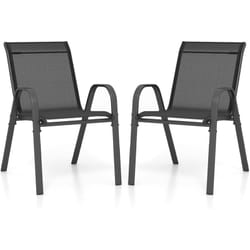 Costway - Lot de 2 Chaises de Jardin Exterieures avec Cadre en Métal, Chaise de Salle à Manger Empilable en Tissu Respirant, Fauteuil d'Extérieur