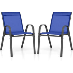Costway - Lot de 2 Chaises de Jardin Exterieures avec Cadre en Métal, Chaise de Salle à Manger Empilable en Tissu Respirant, Fauteuil d'Extérieur
