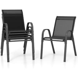 Costway - Lot de 4 Chaises de Jardin Exterieures avec Cadre en Métal, Chaise de Salle à Manger Empilable en Tissu Respirant, Fauteuil d'Extérieur