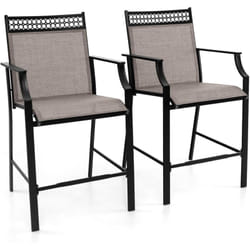 Costway - Lot de 2 Chaises de Jardin, Chaises de Salle à Manger à Dossier Haut, Fauteuil d'Extérieur en Métal et en Teslin à Séchage Rapide,